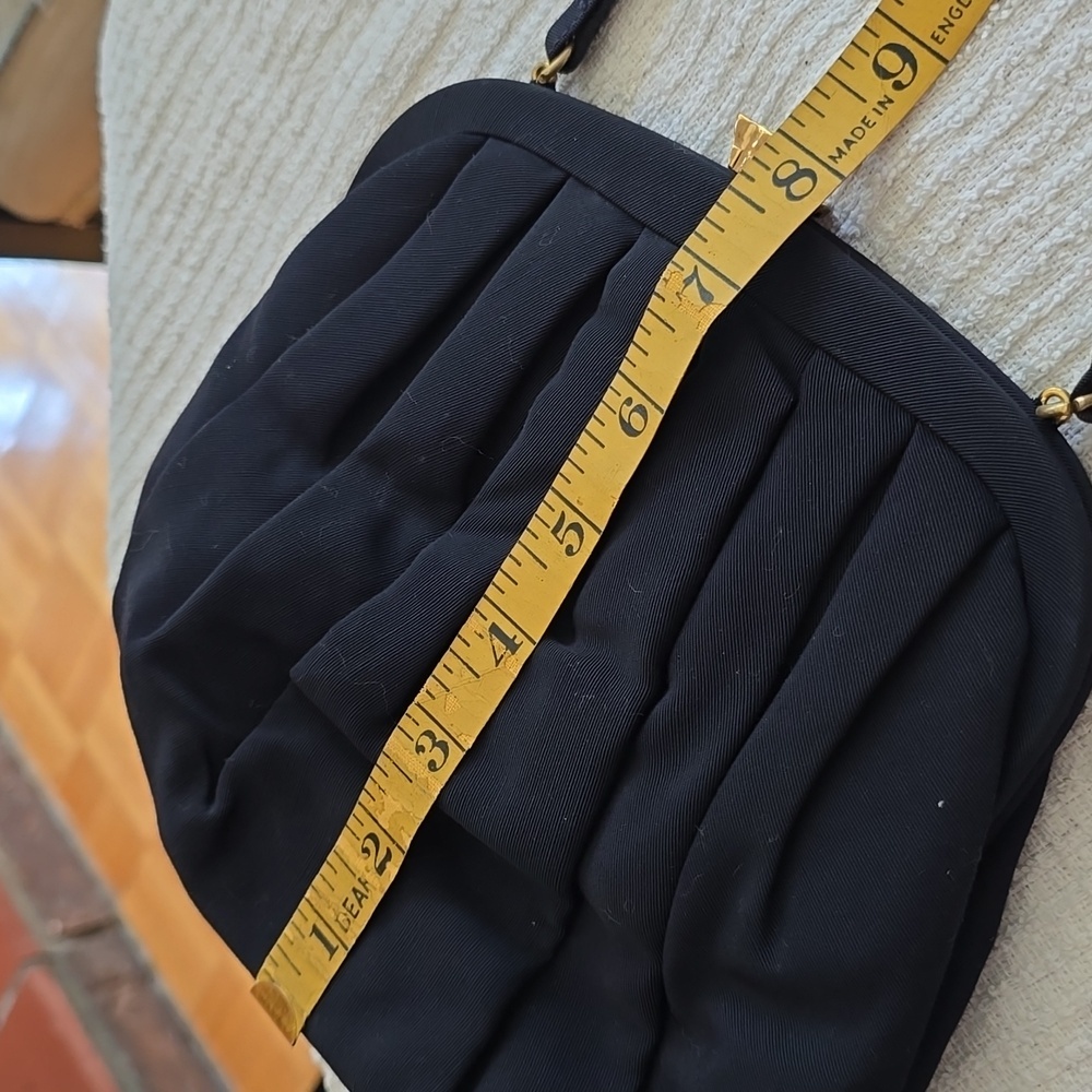 Birks - Navy Pleated Evening Handbag with Gold Hardware​ - Picture 10 of 13